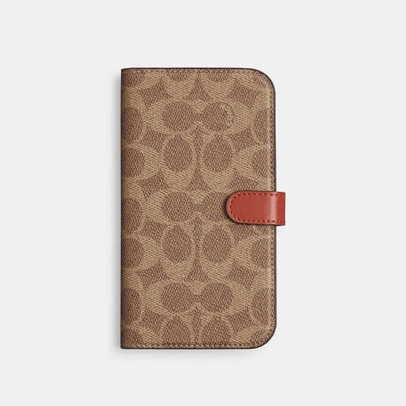 Coach Folio Signature Canvas iPhone 15 Pro Wallet Case Brown Logo Leather - Picture 1 of 4